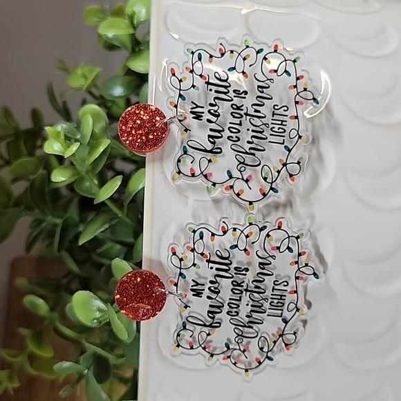 Christmas Lights Lucite Drop Earrings - Picture 5 of 5